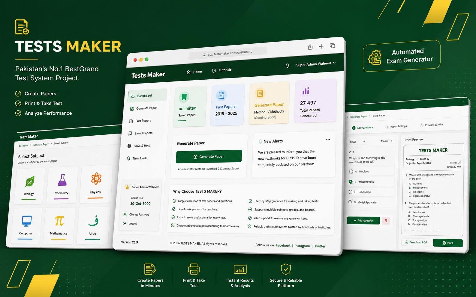 Tests Maker – Automated Exam Paper Generation Platform